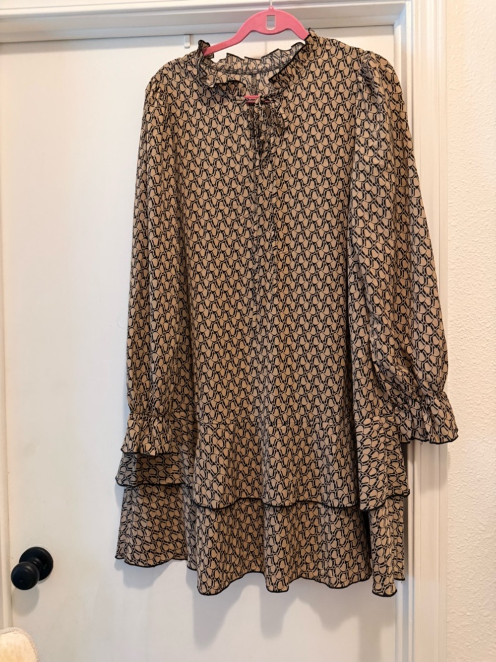 Light Brown Patterned Ruffle Tunic Top